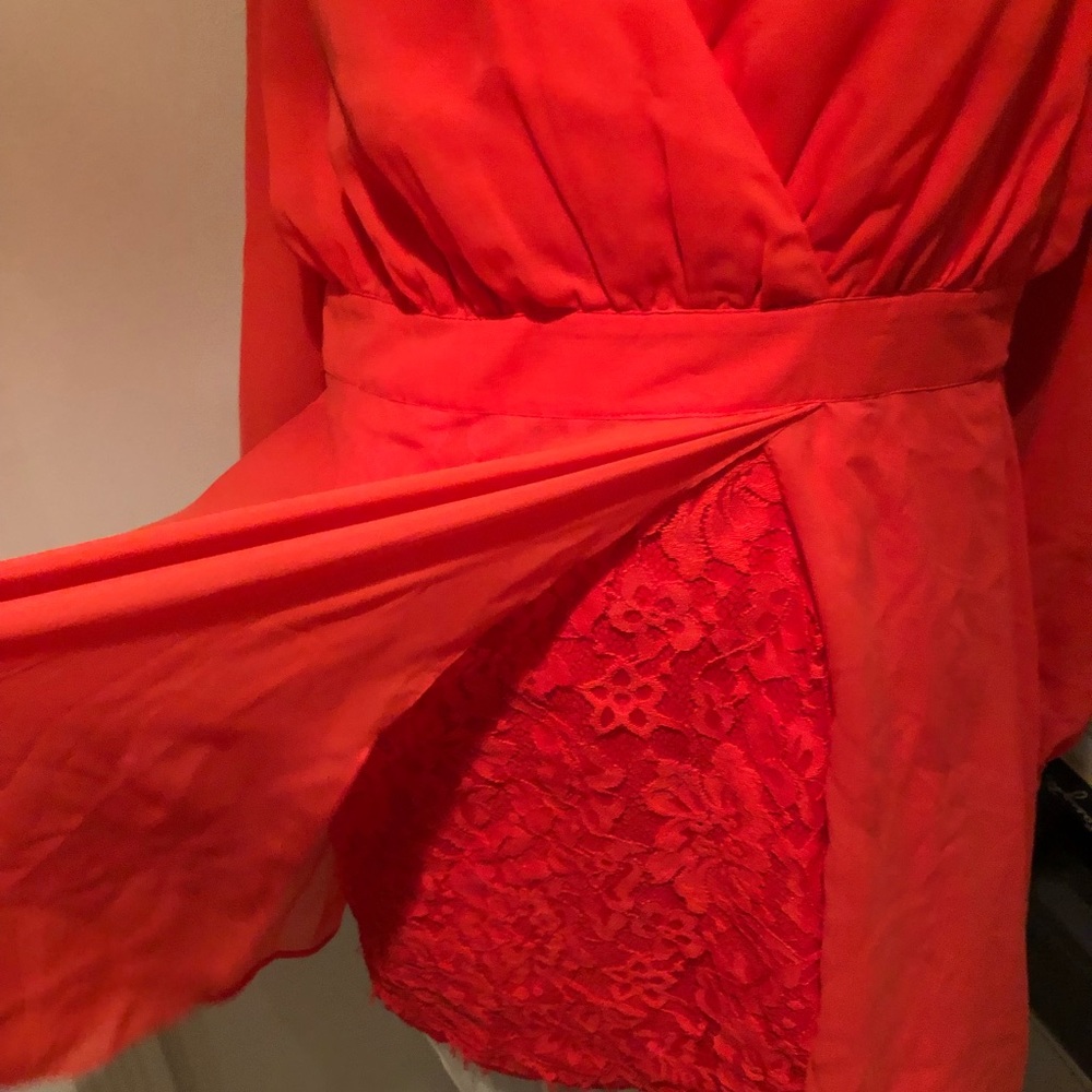 Bebe orange/red long sleeve dress lace underneath - Picture 5 of 7